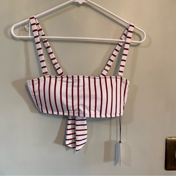 We Wore What Swim Rosy Tie Back bikini Top pinstripe red medium - Picture 1 of 7